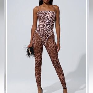 AKIRA LENNON SATIN MESH PRINTED JUMPSUIT